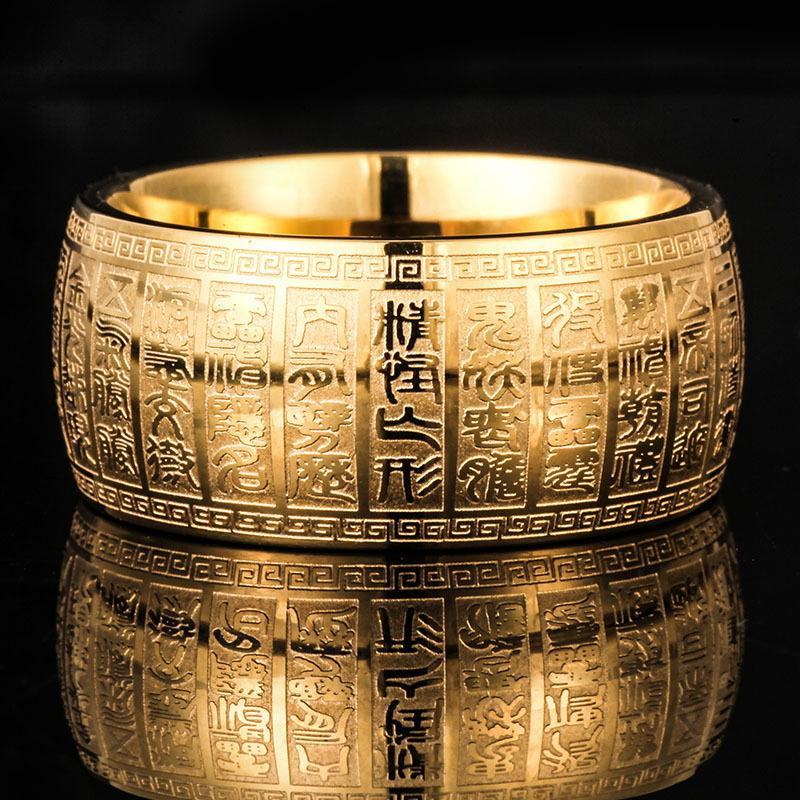 Gluckstur Buddhistischer goldener Licht-Mantra-Titan-Stahlring