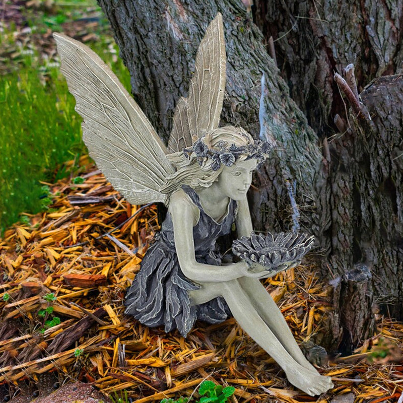 Sitzende Fee Statue Kunstharz Garten Ornament